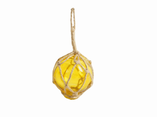 Wholesale Model Ships Yellow Japanese Glass Ball Fishing Float With Brown Netting Decoration 2" 2 Yellow Glass - Old