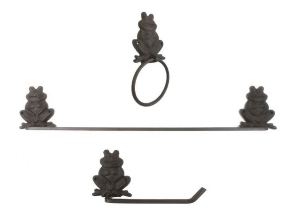 Wholesale Model Ships Cast Iron Happy Sitting Frog Bathroom Set Of 3 - Large Bath Towel Holder And Towel Ring And Toilet Paper Holder K-0131-cast-iron-SET