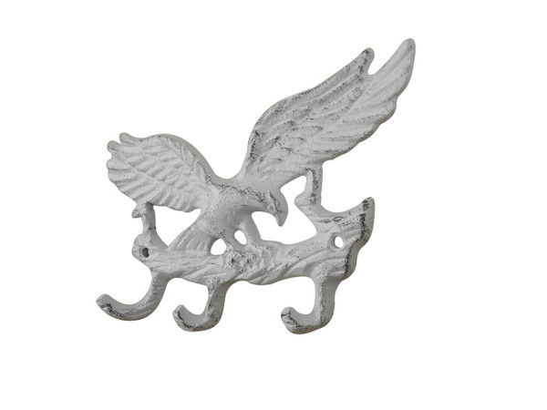 Wholesale Model Ships Whitewashed Cast Iron Flying Eagle Landing On A Tree Branch Decorative Metal Wall Hooks 7.5" K-9935-w