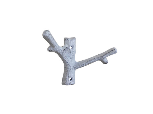 Wholesale Model Ships Whitewashed Cast Iron Forked Tree Branch Decorative Metal Double Wall Hooks 5" K-9128-w