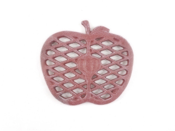 Wholesale Model Ships Rustic Red Whitewashed Cast Iron Apple Kitchen Trivet 6" k-0732-ww-red