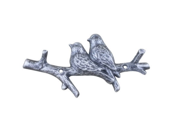 Wholesale Model Ships Rustic Silver Cast Iron Birds On Branch Decorative Metal Wall Hooks 8" K-9245-silver