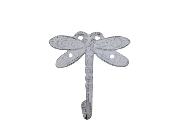 Wholesale Model Ships Whitewashed Cast Iron Dragonfly Decorative Metal Wall Hook 5" k-0776D-w