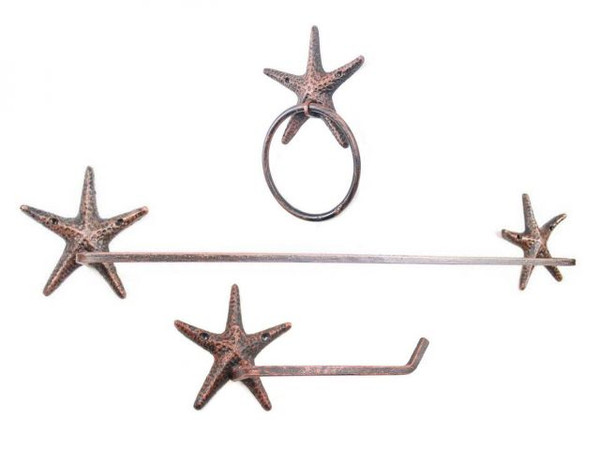 Wholesale Model Ships Rustic Copper Cast Iron Starfish Bathroom Set Of 3 - Large Bath Towel Holder And Towel Ring And Toilet Paper Holder K-9010-RC-SET