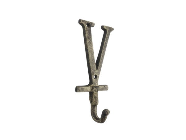 Wholesale Model Ships Rustic Gold Cast Iron Letter V Alphabet Wall Hook 6" K-9056-V-gold