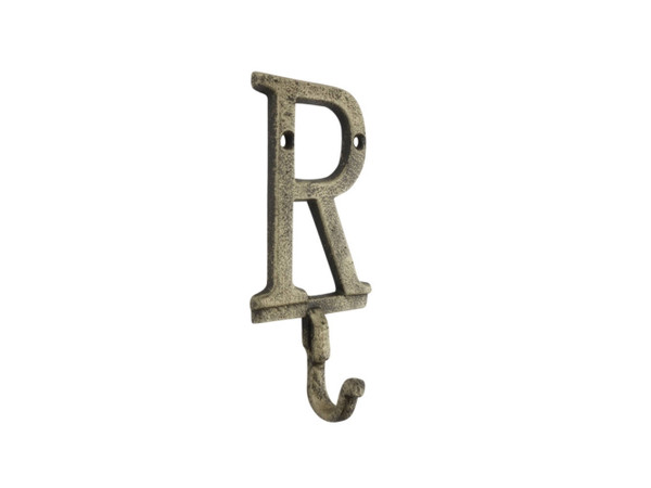 Wholesale Model Ships Rustic Gold Cast Iron Letter R Alphabet Wall Hook 6" K-9056-R-gold