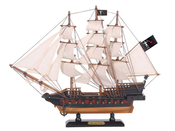 Wholesale Model Ships Wooden Blackbeard'S Queen Anne'S Revenge White Sails Limited Model Pirate Ship 15" QA-15-Lim-White-Sails