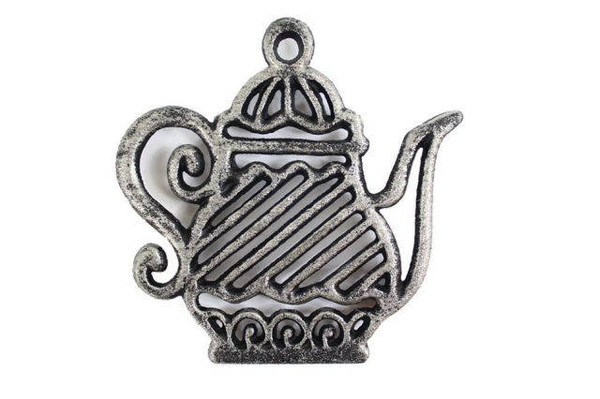 Wholesale Model Ships Rustic Silver Cast Iron Teapot Trivet 9" K-0267-Silver