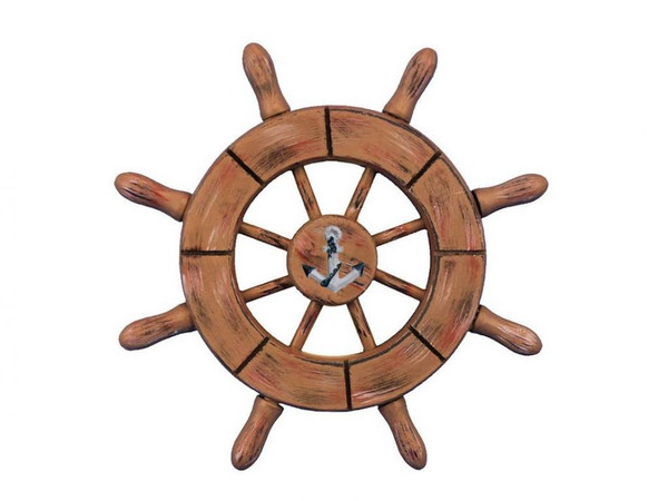 Wholesale Model Ships Rustic Wood Finish Decorative Ship Wheel With Anchor 6" SW-6-107-anchor-NH