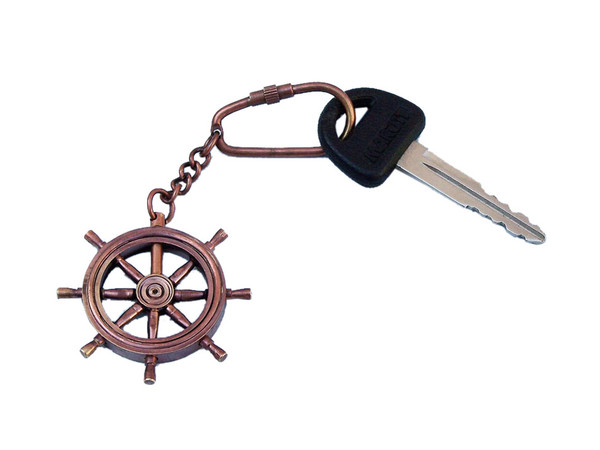 Wholesale Model Ships Antique Copper Ship Wheel Key Chain 5" K-243-AC