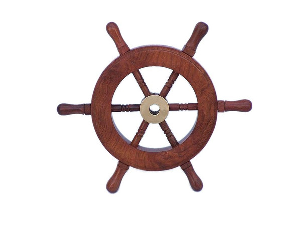 Wholesale Model Ships Deluxe Class Wood And Brass Decorative Ship Wheel 6" SW-6-BR