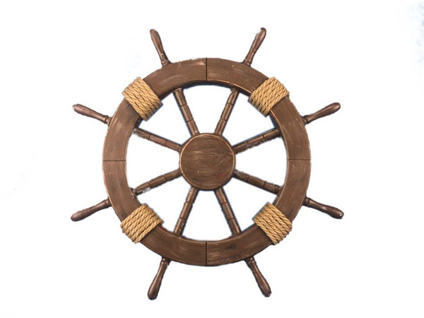 Wholesale Model Ships Rustic Wood Finish Decorative Ship Wheel 18" Rustic-Wood-SW-18