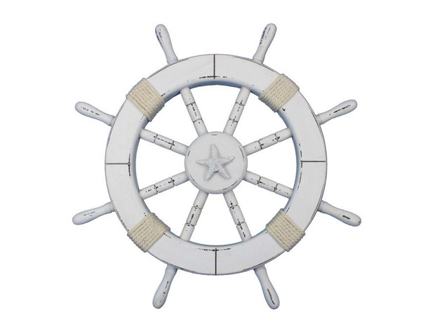 Wholesale Model Ships Rustic White Decorative Ship Wheel With Starfish 18" Rustic-White-SW-Starfish-18