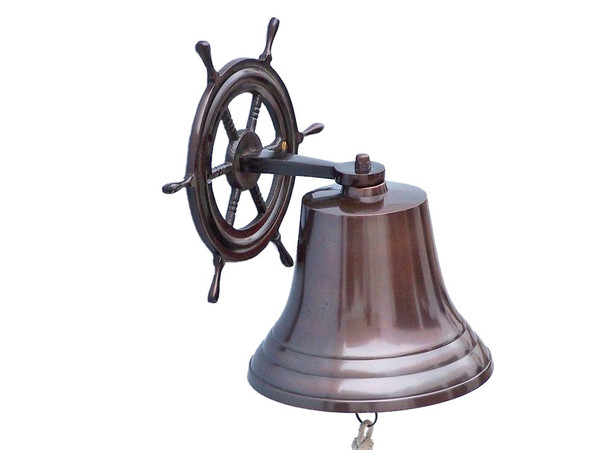 Wholesale Model Ships Antique Copper Hanging Ship Wheel Bell 8" BL-2026-2-AC