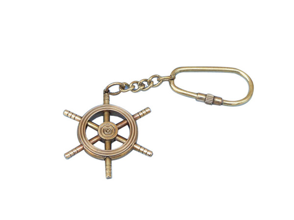 Wholesale Model Ships Solid Brass/Copper Ship Wheel Key Chain 5" K-243A
