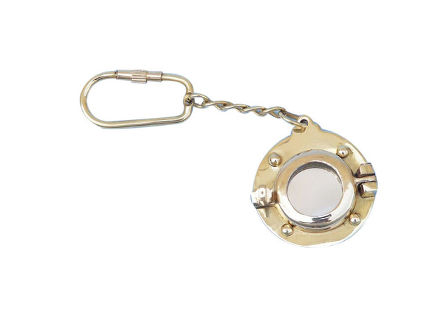Wholesale Model Ships Solid Brass Porthole Mirror Key Chain 5" K-239