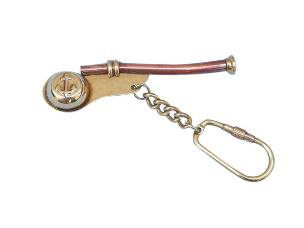 Wholesale Model Ships Solid Brass/Copper Bosun Whistle Key Chain K-237