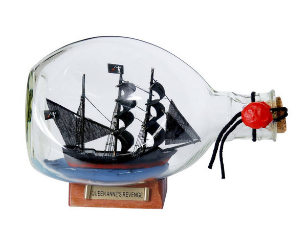 Wholesale Model Ships Wooden Blackbeard'S Queen Anne'S Revenge Pirate Ship In A Glass Bottle 7" QA-Revenge Bottle