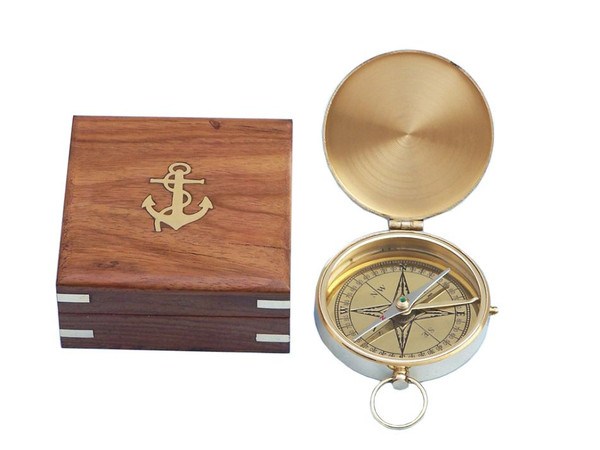 Wholesale Model Ships Solid Brass Gentlemen'S Compass With Rosewood Box 4" CO-0589