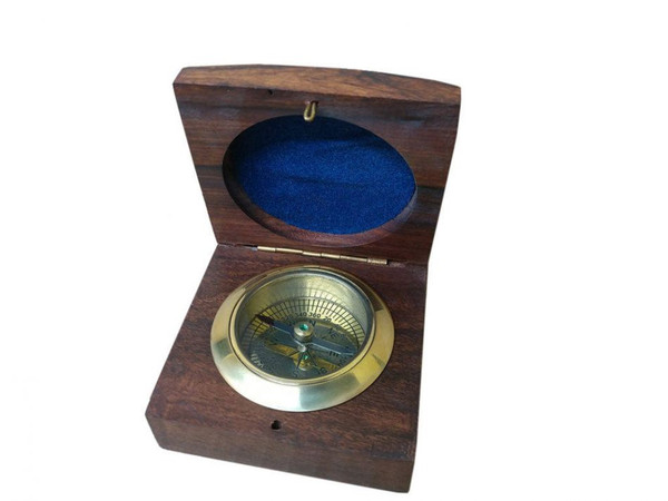 Wholesale Model Ships Brass Desk Compass With Rosewood Box 3" CO-0598