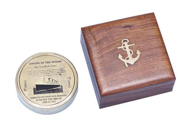 Wholesale Model Ships Solid Brass Rms Titanic Compass 4" With Rosewood Box CO-0653 - TIT