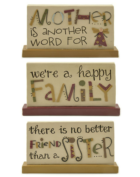1411-89310 Set of 3 Family/Sister/Mother Plaque On Base-Pack of 3