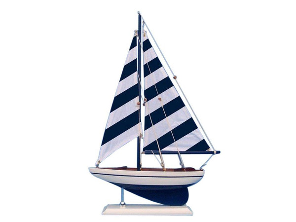 Wholesale Model Ships Wooden Blue Striped Pacific Sailer Model Sailboat Decoration 17" ps-blue stripe 17