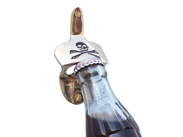 Wholesale Model Ships Solid Brass Pirate Skull And Crossbones Wall Mounted Bottle Opener 3.5" MC-2103