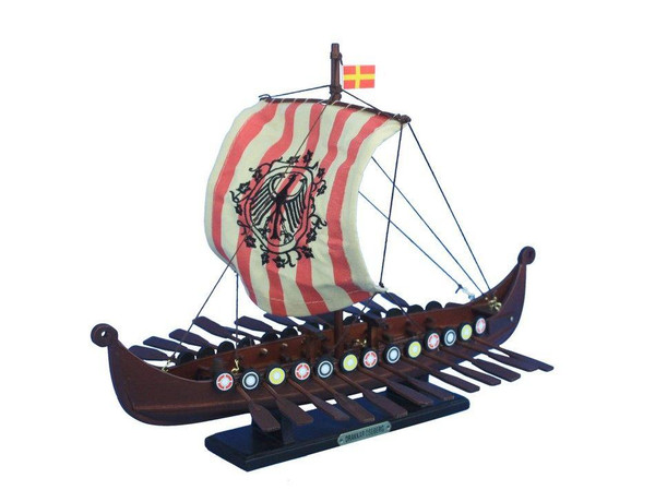 Wholesale Model Ships Wooden Viking Drakkar With Embroidered Raven Limited Model Boat 14" viking-14-raven