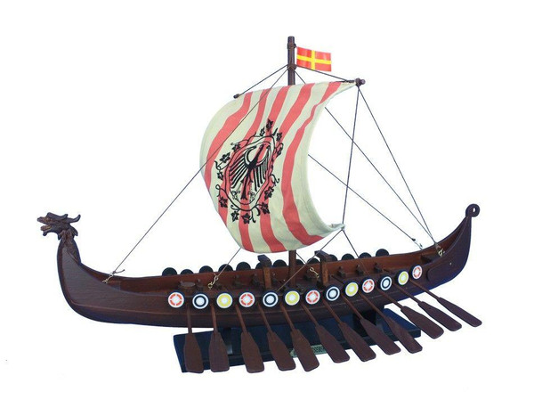 Wholesale Model Ships Wooden Viking Drakkar With Embroidered Raven Limited Model Boat 24" viking-24-raven