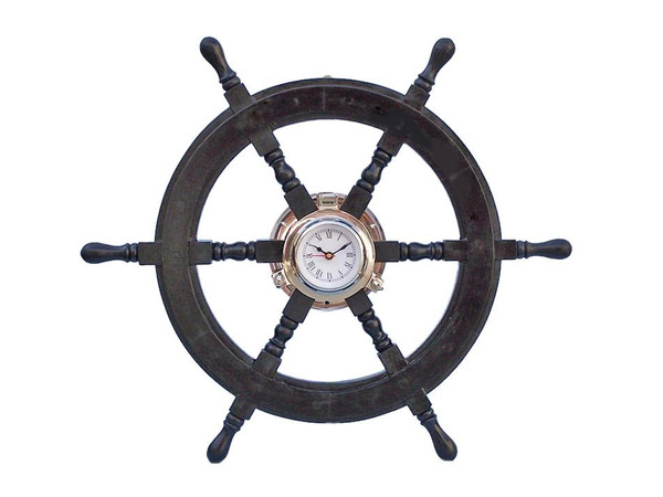 Wholesale Model Ships Deluxe Class Wood And Chrome Pirate Ship Wheel Clock 24" SW-1721A-Black