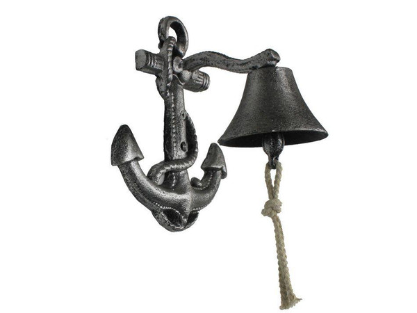 Wholesale Model Ships Rustic Silver Cast Iron Wall Mounted Anchor Bell 8" K-4004-silver