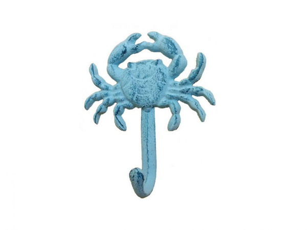 Wholesale Model Ships Rustic Blue Whitewashed Cast Iron Wall Mounted Crab Hook 5" G-54-725-DARK-BLUE
