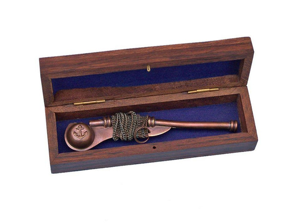 Wholesale Model Ships Antique Copper Boatswain (Bosun) Whistle 5" With Rosewood Box K-236-AC