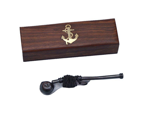 Wholesale Model Ships Oil Rubbed Bronze Boatswain (Bosun) Whistle 5" With Rosewood Box K-236-Black