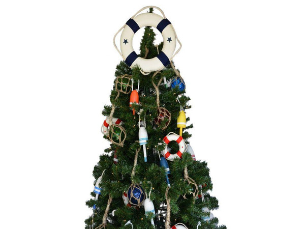 Wholesale Model Ships White Lifering With Blue Bands Christmas Tree Topper Decoration New Blue Lifering 15-XMASS