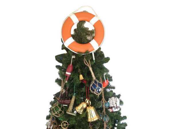 Wholesale Model Ships Orange Lifering With White Bands Christmas Tree Topper Decoration Lifering-15inch-322-XMASS