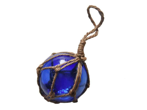 Wholesale Model Ships Blue Japanese Glass Ball Fishing Float With Brown Netting Decoration 3" 3 Blue Glass - Old