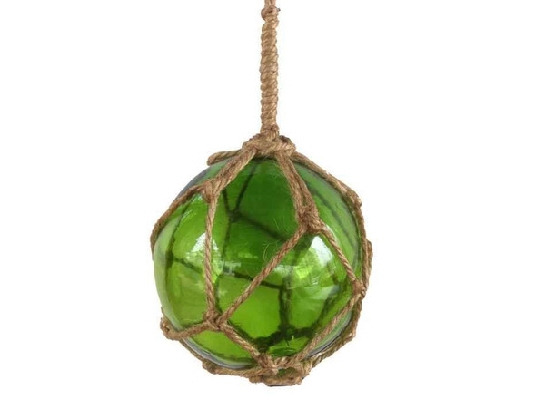 Wholesale Model Ships Green Japanese Glass Ball Fishing Float With Brown Netting Decoration 4" 4 Green Glass - Old