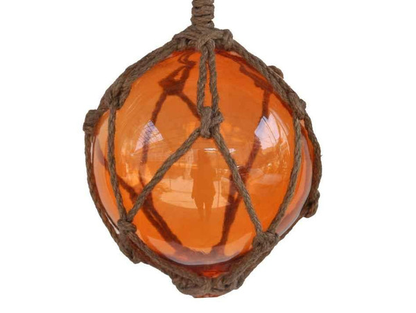 Wholesale Model Ships Orange Japanese Glass Ball Fishing Float With Brown Netting Decoration 6" 6 Orange Glass - Old