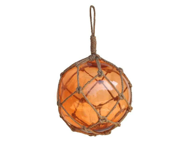 Wholesale Model Ships Orange Japanese Glass Ball Fishing Float With Brown Netting Decoration 12" 12 Orange Glass - Old