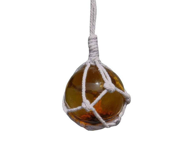 Wholesale Model Ships Amber Japanese Glass Ball Fishing Float With White Netting Decoration 2" 2 Amber Glass - NEW