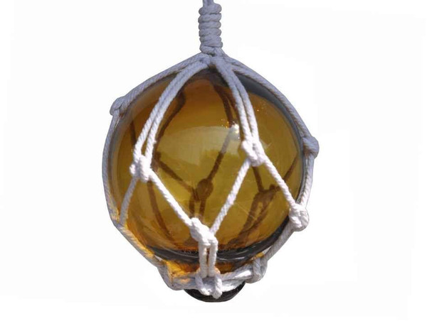 Wholesale Model Ships Amber Japanese Glass Ball Fishing Float With White Netting Decoration 3" 3 Amber Glass - NEW
