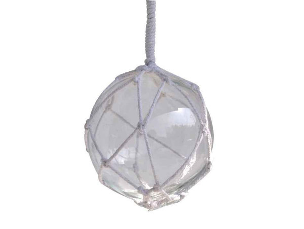Wholesale Model Ships Clear Japanese Glass Ball Fishing Float With White Netting Decoration 4" 4 Clear Glass - NEW