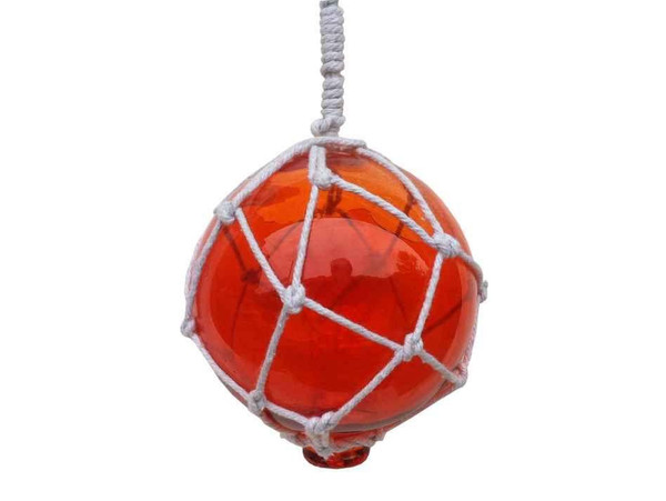 Wholesale Model Ships Orange Japanese Glass Ball Fishing Float With White Netting Decoration 4" 4 Orange Glass - NEW