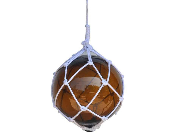 Wholesale Model Ships Amber Japanese Glass Ball Fishing Float With White Netting Decoration 12" 12 Amber Glass - NEW