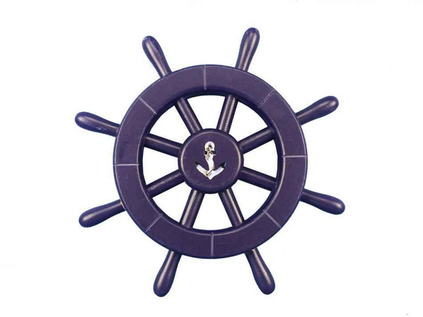 Wholesale Model Ships Dark Blue Decorative Ship Wheel With Anchor 12" new-dark-blue-sw-12-anchor
