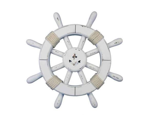 Wholesale Model Ships Rustic White Decorative Ship Wheel With Anchor 12" rustic-white-sw-12-anchor