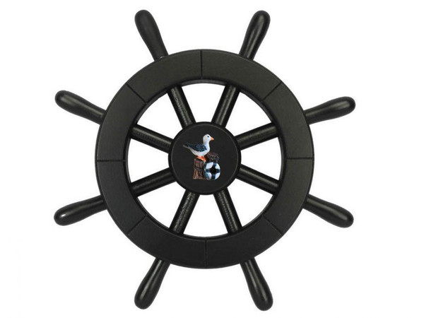 Wholesale Model Ships Pirate Decorative Ship Wheel With Seagull 12" New-Black-SW-12-Seagull