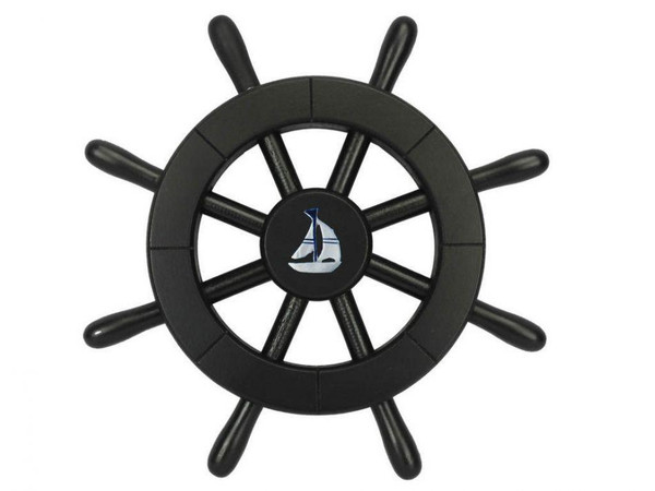 Wholesale Model Ships Pirate Decorative Ship Wheel With Sailboat 12" New-Black-SW-12-Sailboat